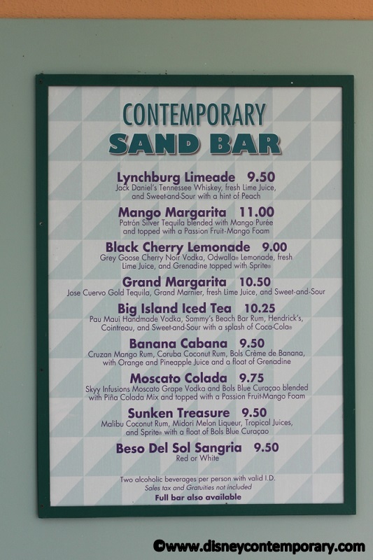 Sand Bar Drink Menu